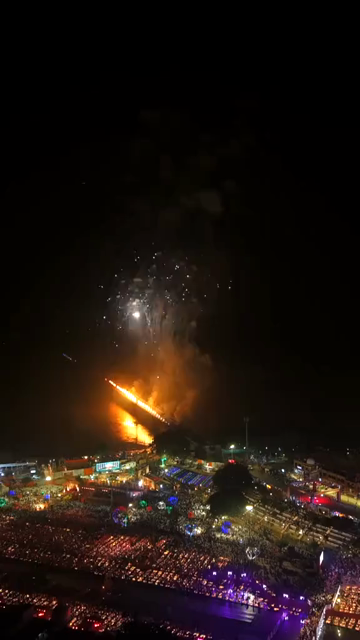 Vertical Aerial View of Fireworks over the Ganges River During Dev Deepawali, Varanasi