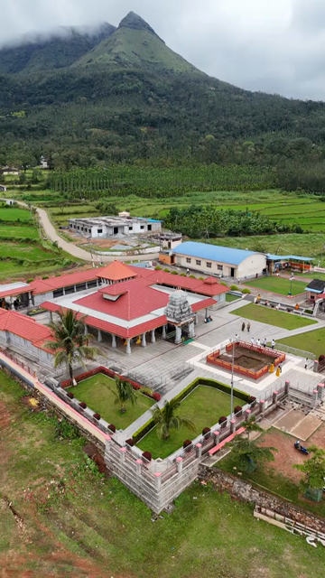 Vertical Aerial View of Deviramma Bettada Temple in Chikkamagaluru Karnataka India