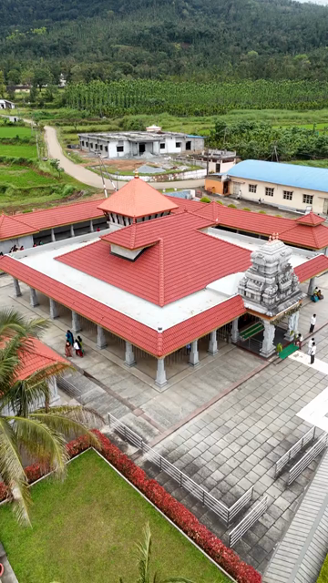 Vertical Aerial View of Deviramma Bettada Temple in Chikkamagaluru Karnataka India