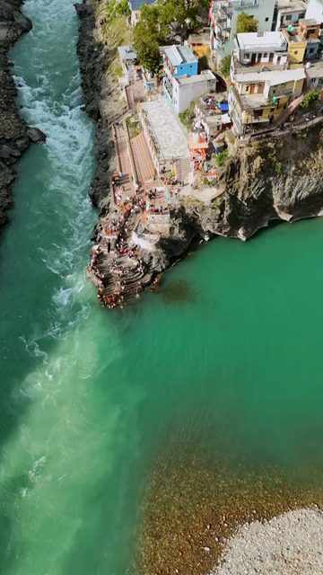 Vertical Aerial View of Devprayag Sangam Uttarakhand India
