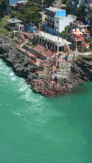 Vertical Aerial View of Devprayag Sangam Uttarakhand India