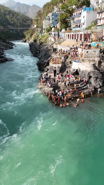 Vertical Aerial View of Devprayag Sangam Uttarakhand India