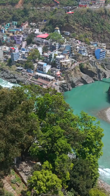 Vertical Aerial View of Devprayag Sangam Uttarakhand India