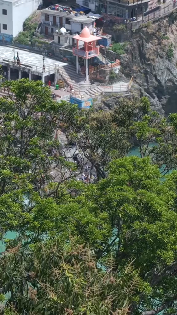Vertical Aerial View of Devprayag Sangam Uttarakhand India