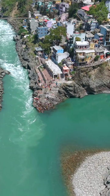 Vertical Aerial View of Devprayag Sangam Uttarakhand India