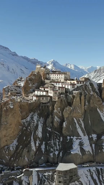 Vertical Aerial View of Dhankar Monastery Spiti Valley Himachal Pradesh