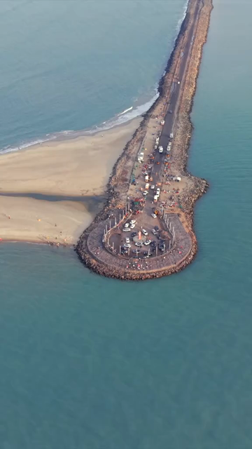Vertical Aerial View of Dhanushkodi Arichal Munai Road End Tamil Nadu India