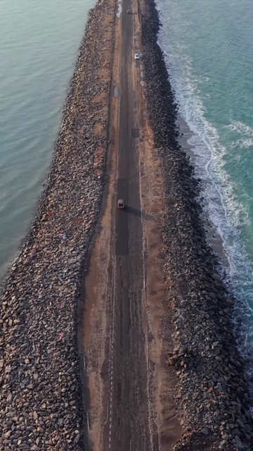 Vertical Aerial View of Dhanushkodi Arichal Munai Road End Tamil Nadu India