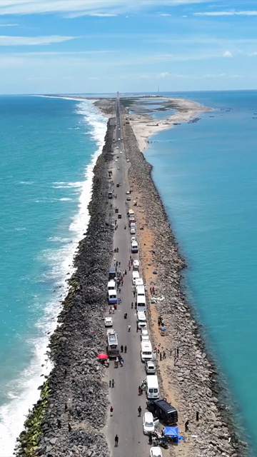 Vertical Aerial View of Dhanushkodi Arichal Munai Road End Tamil Nadu India