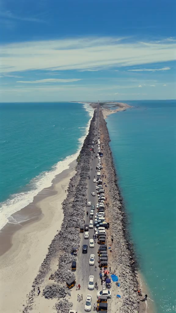 Vertical Aerial View of Dhanushkodi Arichal Munai Road End Tamil Nadu India