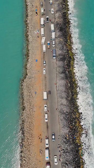 Vertical Aerial View of Dhanushkodi Arichal Munai Road End Tamil Nadu India