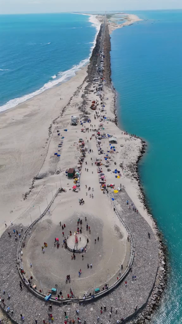 Vertical Aerial View of Dhanushkodi Arichal Munai Road End Tamil Nadu India