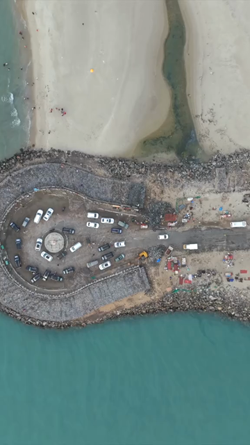 Vertical Aerial View of Dhanushkodi Arichal Munai Road End Tamil Nadu India