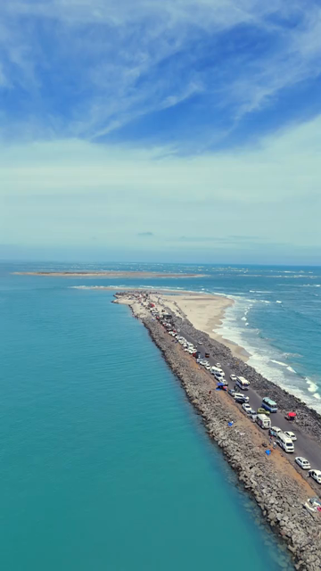 Vertical Aerial View of Dhanushkodi Arichal Munai Road End Tamil Nadu India