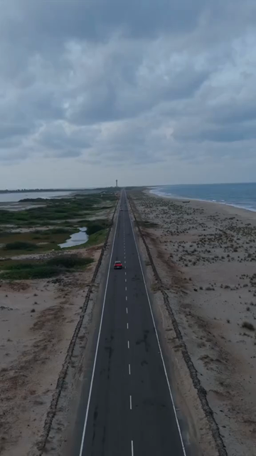 Vertical Aerial View of Dhanushkodi Coastal Road Tamil Nadu India