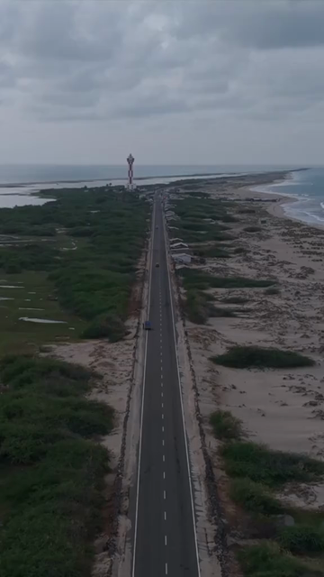 Vertical Aerial View of Dhanushkodi Coastal Road Tamil Nadu India