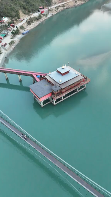 Vertical Aerial View of Dhari Devi Temple on Alaknanda River Uttarakhand India