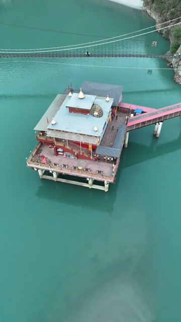 Vertical Aerial View of Dhari Devi Temple on Alaknanda River Uttarakhand India