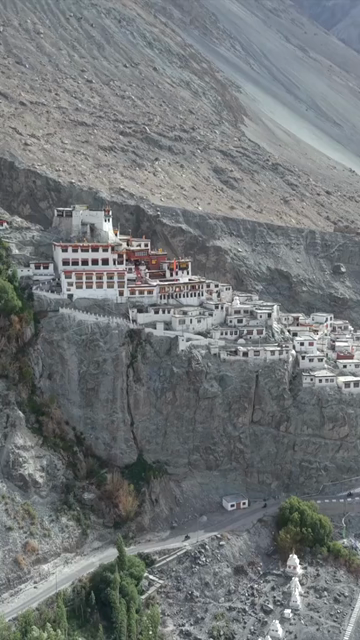 Vertical Aerial View of Diskit Monastery in Nubra Valley, Ladakh