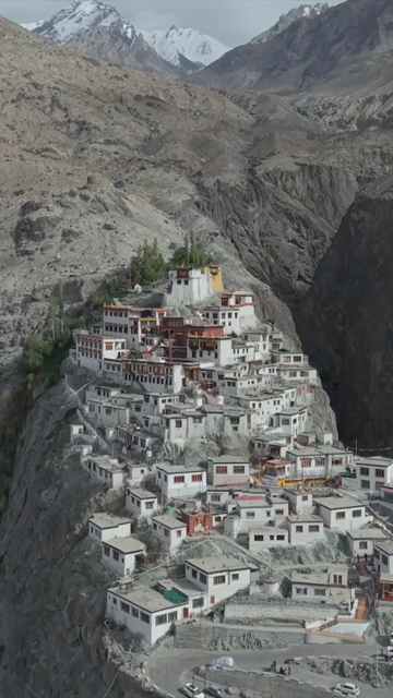 Vertical Aerial View of Diskit Monastery in Nubra Valley, Ladakh