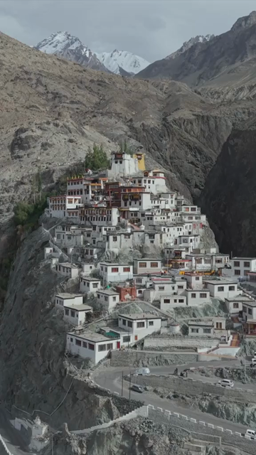 Vertical Aerial View of Diskit Monastery in Nubra Valley, Ladakh