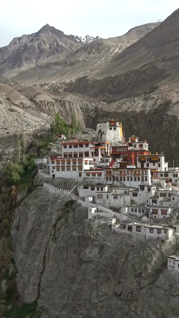 Vertical Aerial View of Diskit Monastery in Nubra Valley, Ladakh
