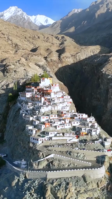 Vertical Aerial View of Diskit Monastery in Nubra Valley, Ladakh