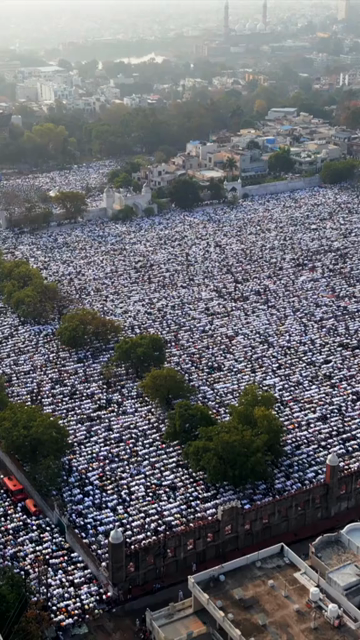 Vertical Aerial View of Eid Prayers at Taj-ul-Masajid, Bhopal, India