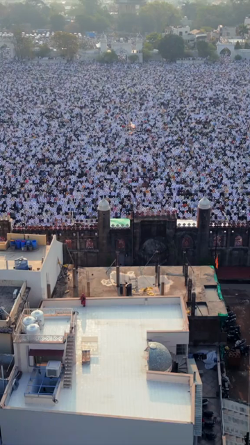 Vertical Aerial View of Eid Prayers at Taj-ul-Masajid, Bhopal, India