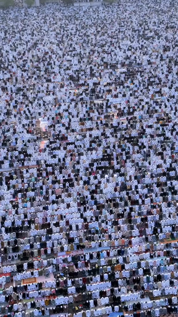 Vertical Aerial View of Eid Prayers at Taj-ul-Masajid, Bhopal, India