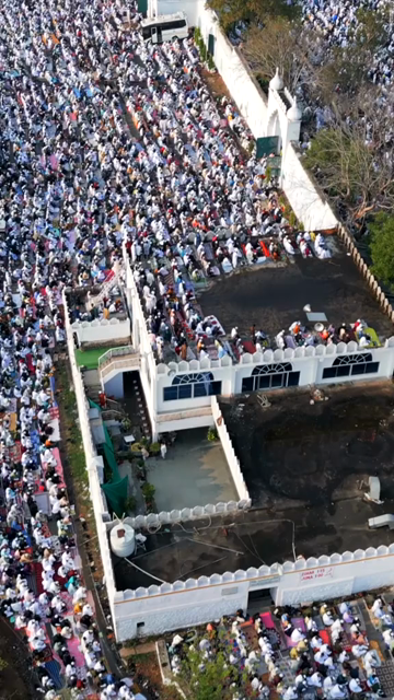 Vertical Aerial View of Eid Prayers at Taj-ul-Masajid, Bhopal, India