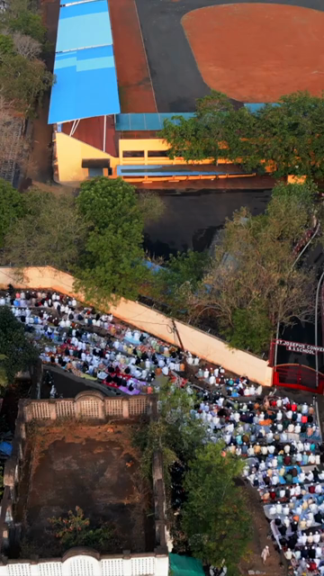 Vertical Aerial View of Eid Prayers at Taj-ul-Masajid, Bhopal, India