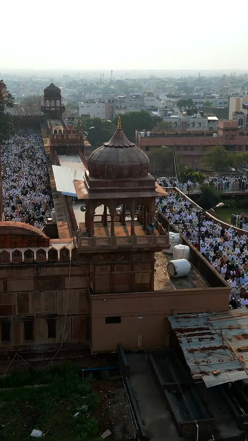Vertical Aerial View of Eid Prayers at Taj-ul-Masajid, Bhopal, India