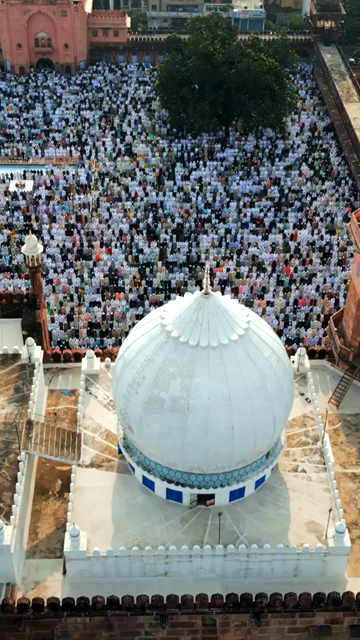 Vertical Aerial View of Eid Prayers at Taj-ul-Masajid, Bhopal, India
