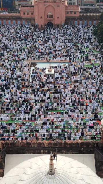 Vertical Aerial View of Eid Prayers at Taj-ul-Masajid, Bhopal, India