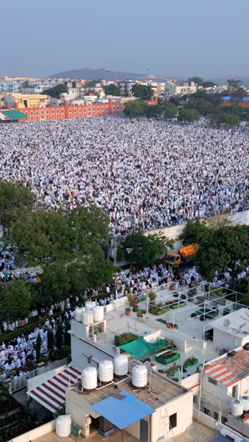 Vertical Aerial View of Eid Prayers at Taj-ul-Masajid, Bhopal, India