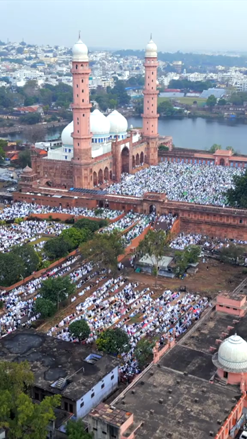 Vertical Aerial View of Eid Prayers at Taj-ul-Masajid, Bhopal, India