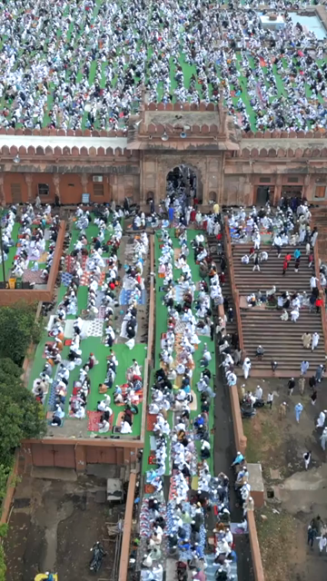 Vertical Aerial View of Eid Prayers at Taj-ul-Masajid, Bhopal, India