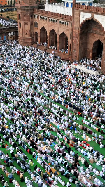 Vertical Aerial View of Eid Prayers at Taj-ul-Masajid, Bhopal, India