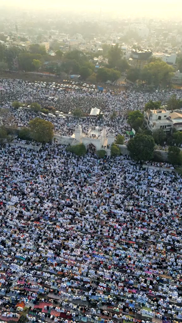 Vertical Aerial View of Eid Prayers at Taj-ul-Masajid, Bhopal, India