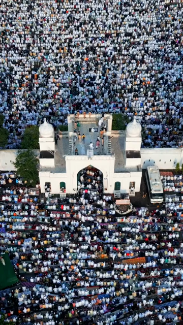Vertical Aerial View of Eid Prayers at Taj-ul-Masajid, Bhopal, India