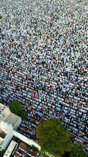 Vertical Aerial View of Eid Prayers at Taj-ul-Masajid, Bhopal, India