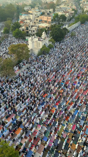 Vertical Aerial View of Eid Prayers at Taj-ul-Masajid, Bhopal, India