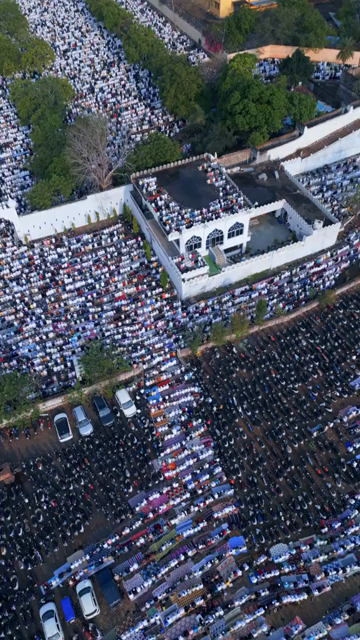 Vertical Aerial View of Eid Prayers at Taj-ul-Masajid, Bhopal, India