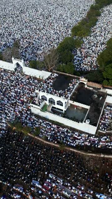 Vertical Aerial View of Eid Prayers at Taj-ul-Masajid, Bhopal, India
