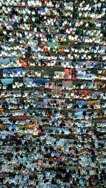 Vertical Aerial View of Eid Prayers at Taj-ul-Masajid, Bhopal, India