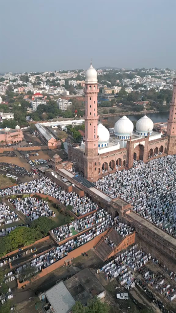 Vertical Aerial View of Eid Prayers at Taj-ul-Masajid, Bhopal, India
