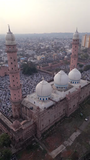 Vertical Aerial View of Eid Prayers at Taj-ul-Masajid, Bhopal, India