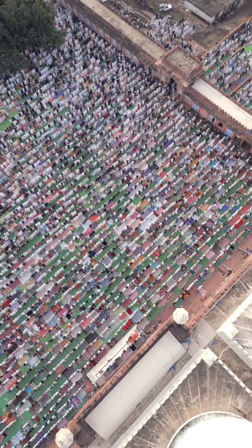 Vertical Aerial View of Eid Prayers at Taj-ul-Masajid, Bhopal, India