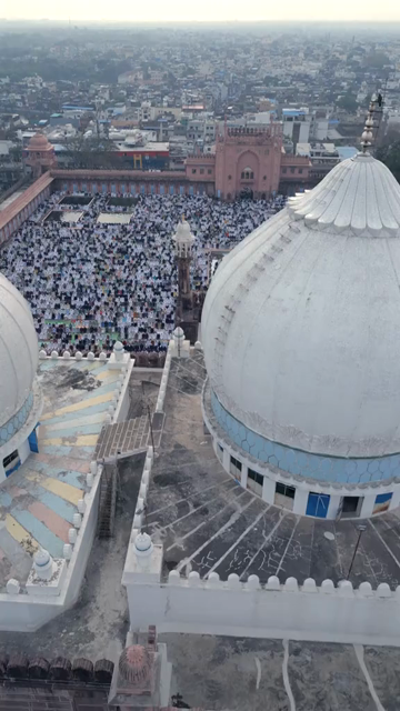 Vertical Aerial View of Eid Prayers at Taj-ul-Masajid, Bhopal, India